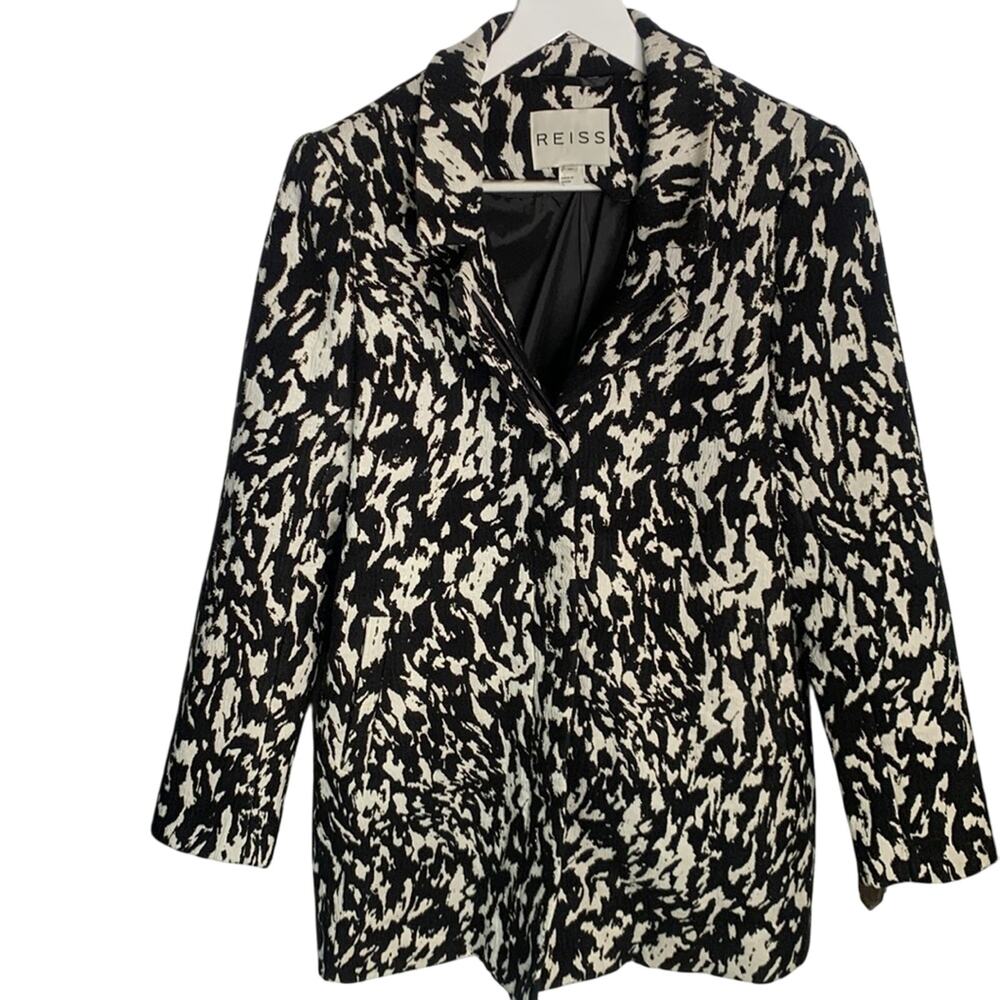 Reiss Frankie Black White Marl Textured Gold Metallic Coat Jacket Sz M